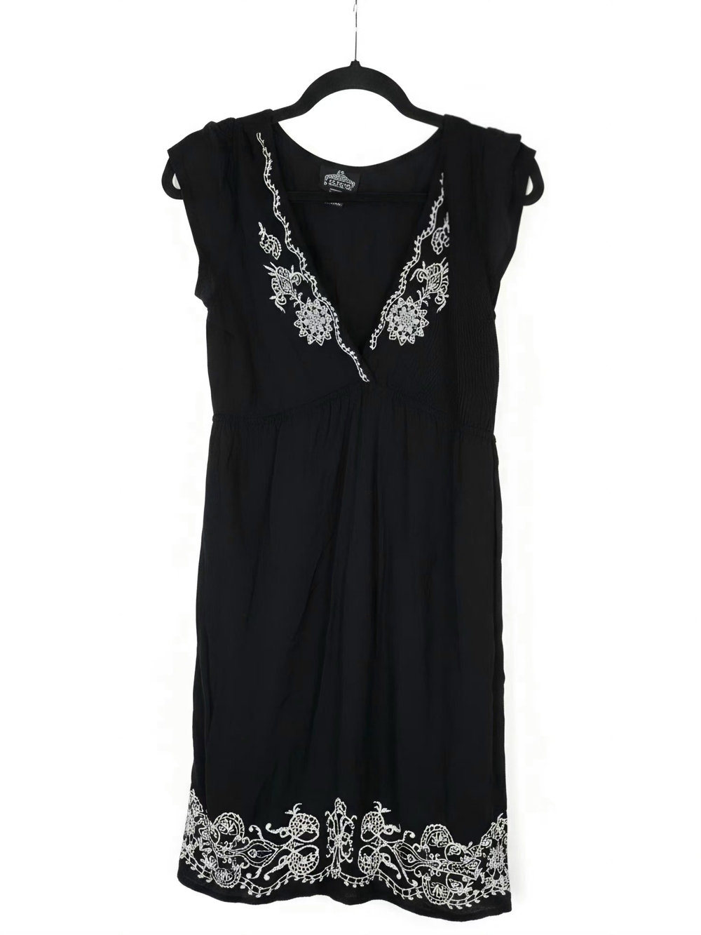 Ella Moss Black Embroidered V-Neck Swim Cover-Up Dress